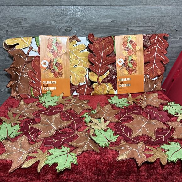 Kohl's Other - Celebrate Fall Together Bundle Leaf Cutout Table Runner 36" X2 & 2 Place Sets